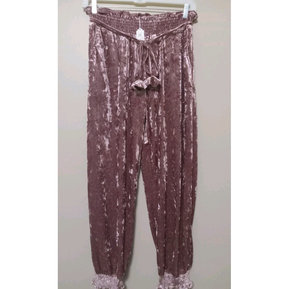 Olive And Leaf Showroom56 Mauve Velvet Elastic Waist Hem‎ Jogger Size L